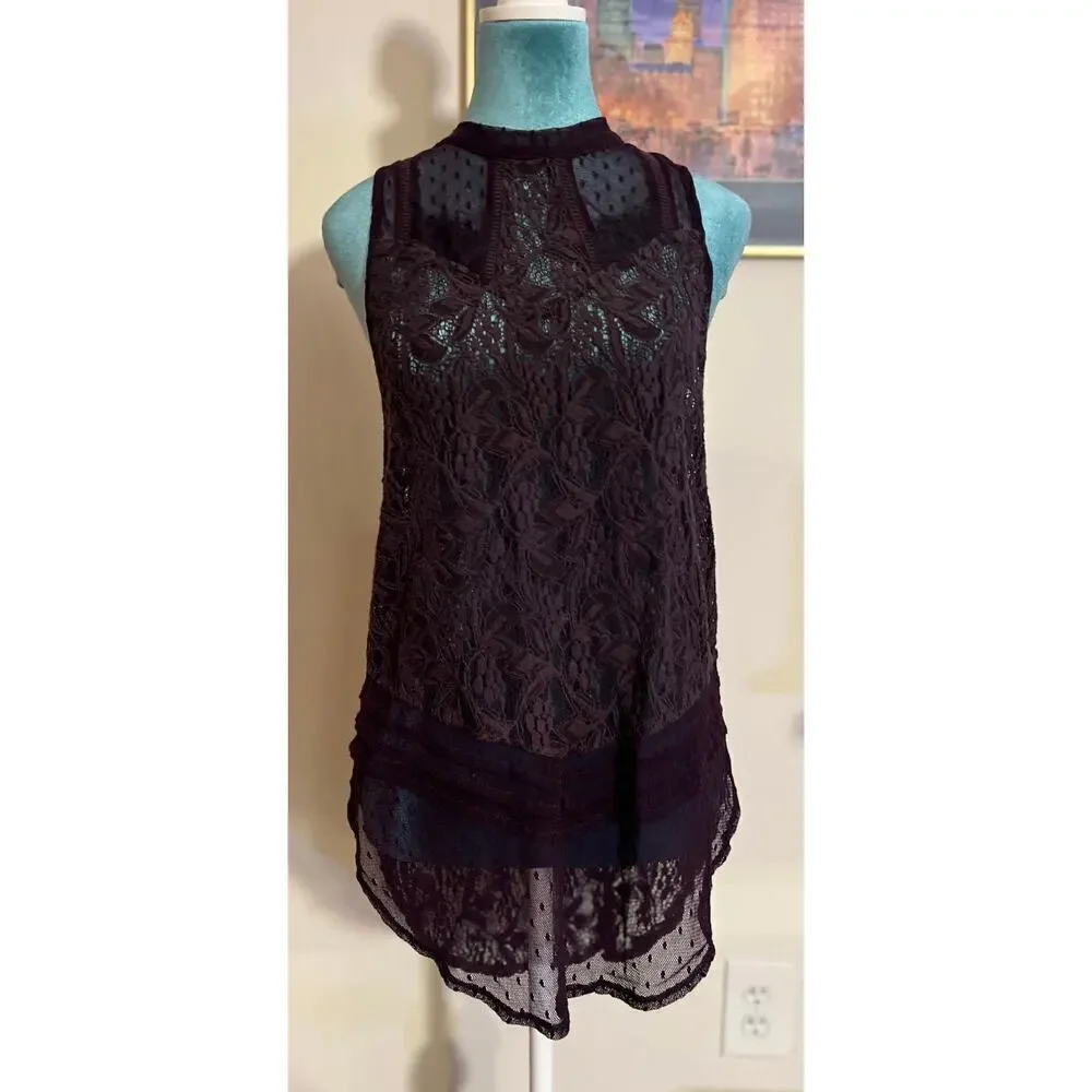 FREE PEOPLE Purple lace tunic. Small